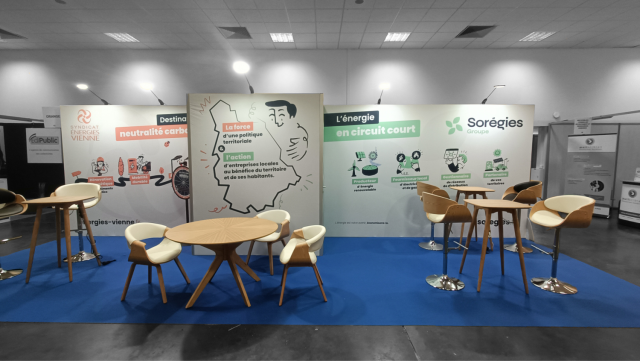 Stand Syndicat Energie Vienne x Sorégies<br>Stand mutualisé de 21m² (7mx3m)
Salon des Maires - Palais des Congrès Futuroscope